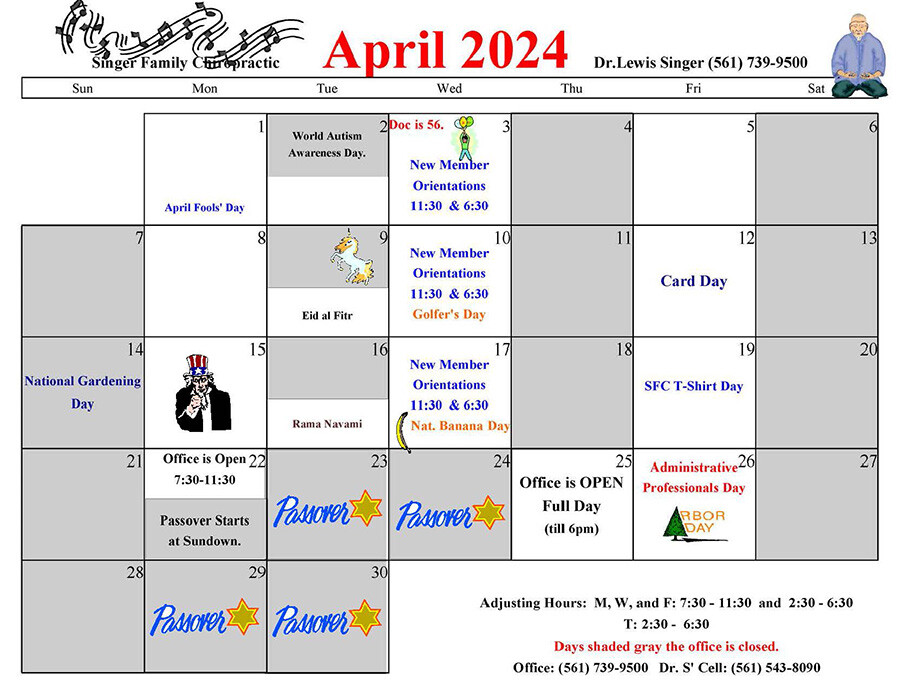 Singer 2024 April Calendar of Events